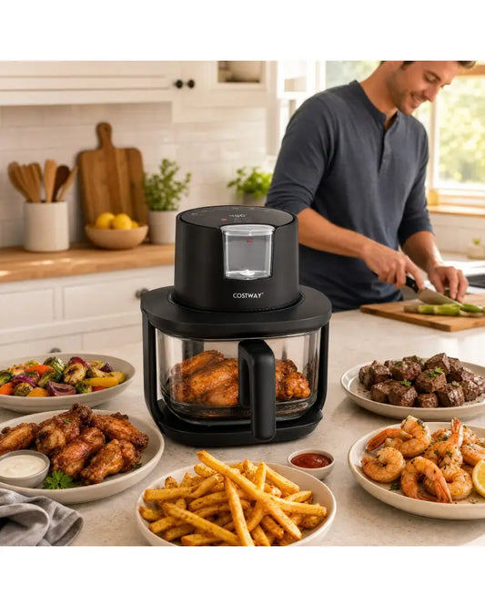 4.5L Glass Air Fryer with Steam Frying Mode-Black - Black - Air Fryers
