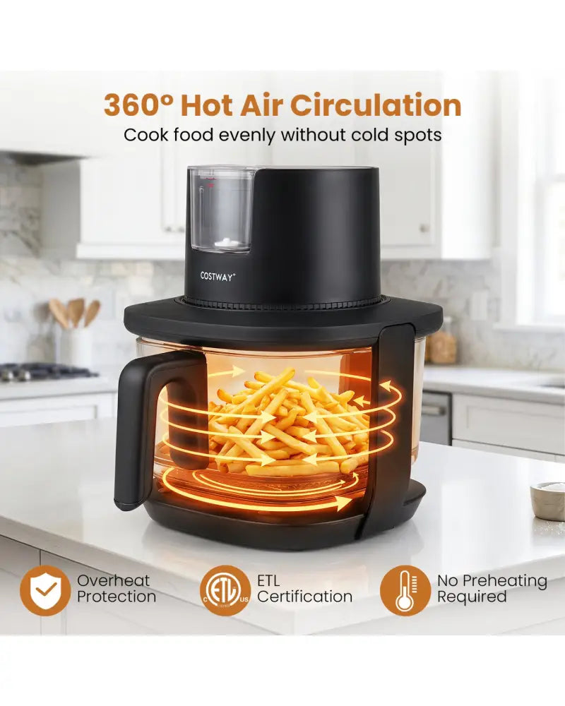 4.5L Glass Air Fryer with Steam Frying Mode-Black - Black - Air Fryers