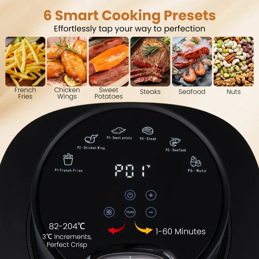 4.5L Glass Air Fryer with Steam Frying Mode-Black - Black - Air Fryers
