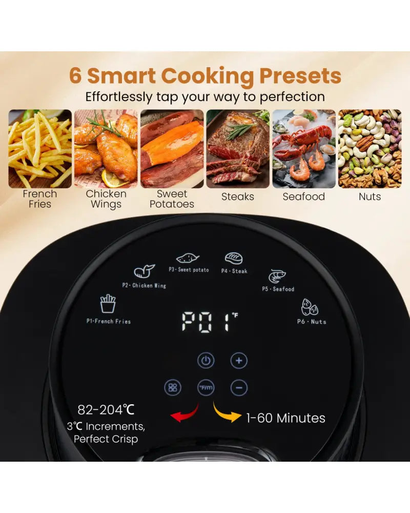 4.5L Glass Air Fryer with Steam Frying Mode-Black - Black - Air Fryers