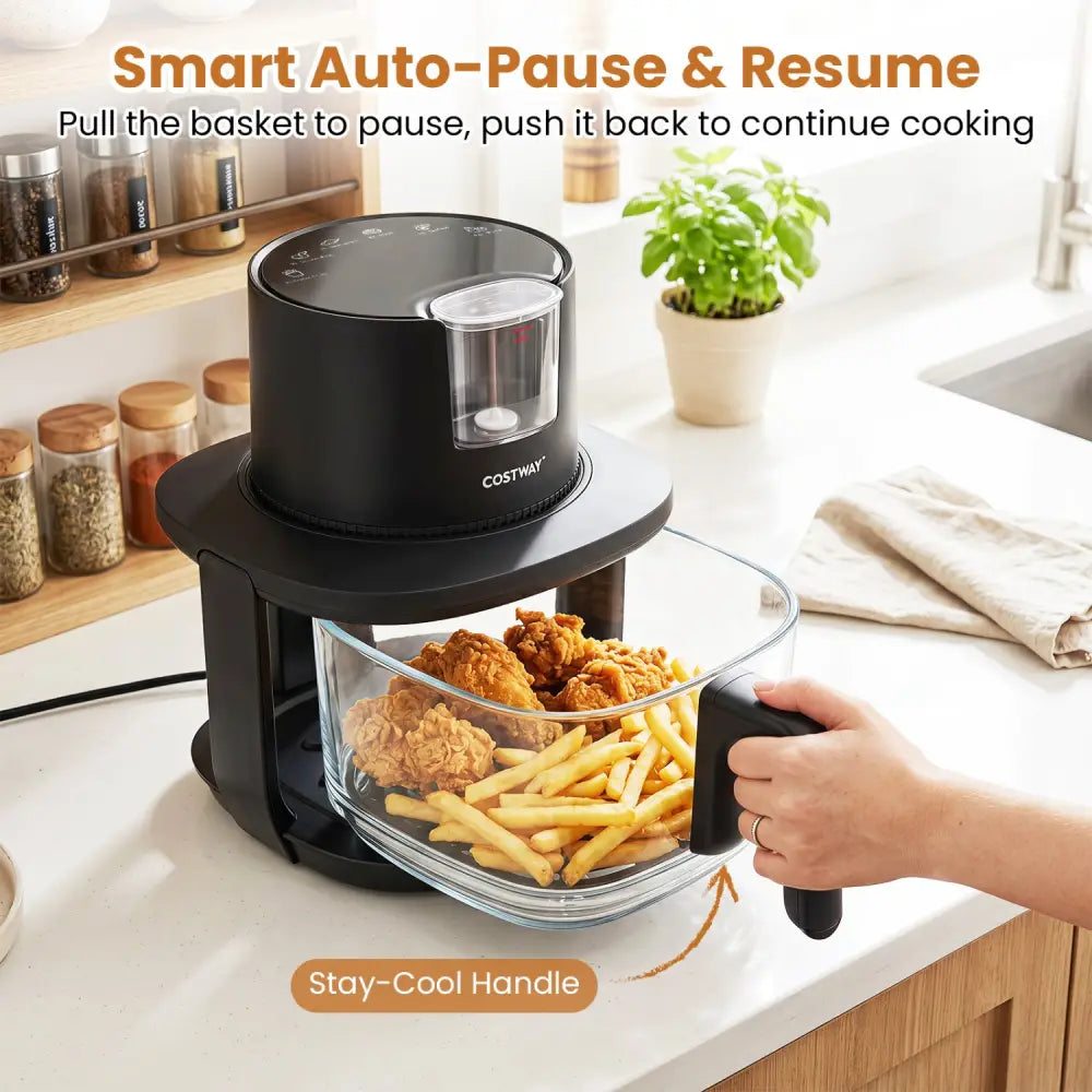 4.5L Glass Air Fryer with Steam Frying Mode-Black - Black - Air Fryers