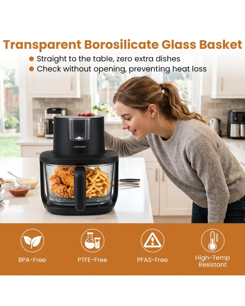 4.5L Glass Air Fryer with Steam Frying Mode-Black - Black - Air Fryers