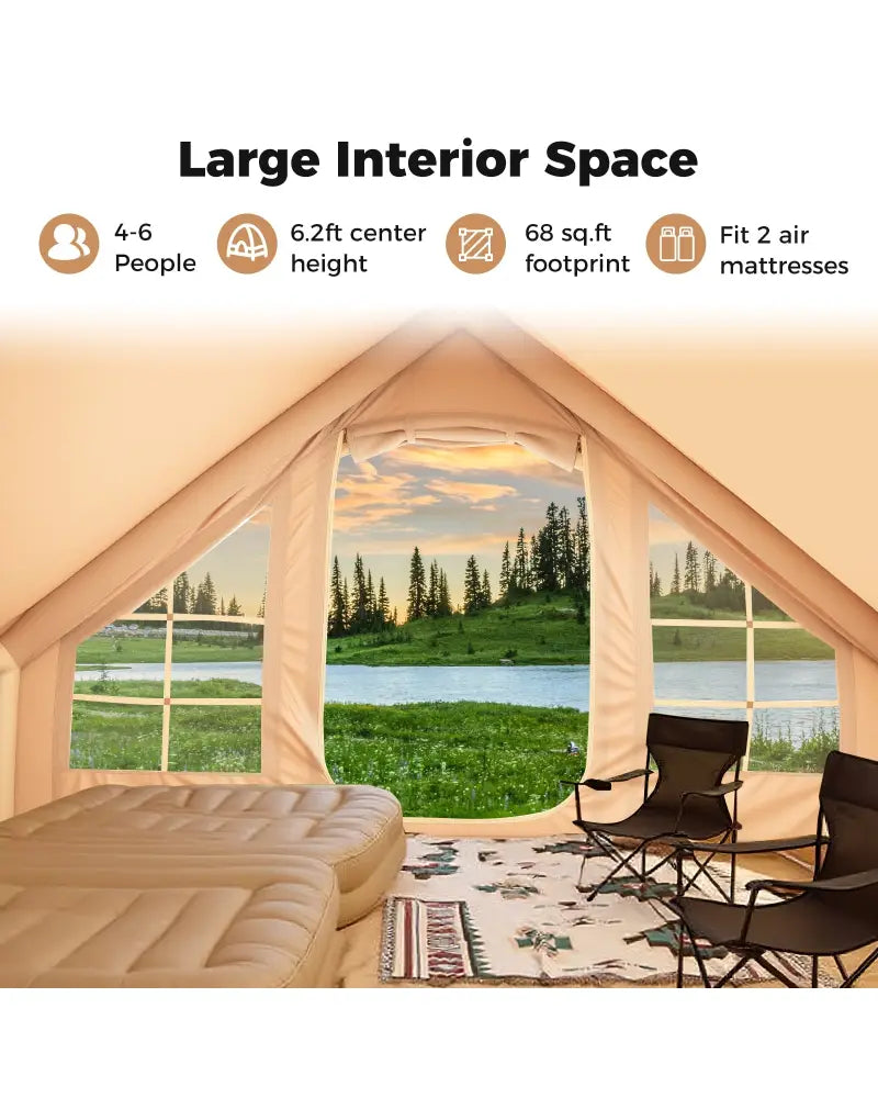 4-6 People Inflatable Camping Tent with 4 Mesh Screen Windows and 2 Doors-White - White - Tents