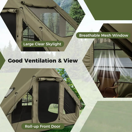 4-6 People Inflatable Camping Tent with 4 Mesh Screen Windows and 2 Doors-Green - Green - Tents