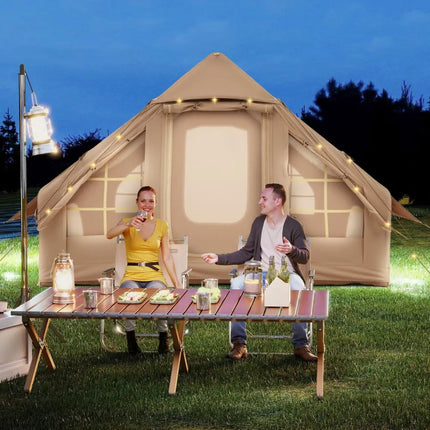 4-6 People Inflatable Camping Tent with 4 Mesh Screen Windows and 2 Doors-White - White - Tents