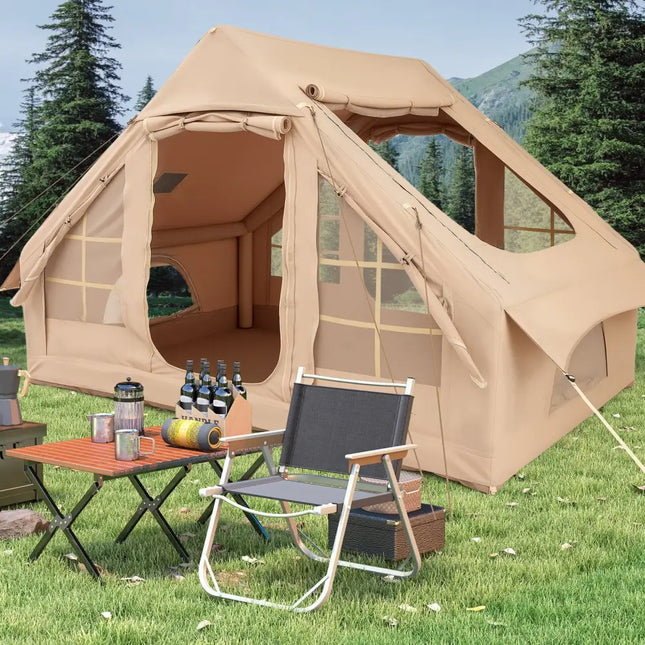 4-6 People Inflatable Camping Tent with 4 Mesh Screen Windows and 2 Doors-White - White - Tents