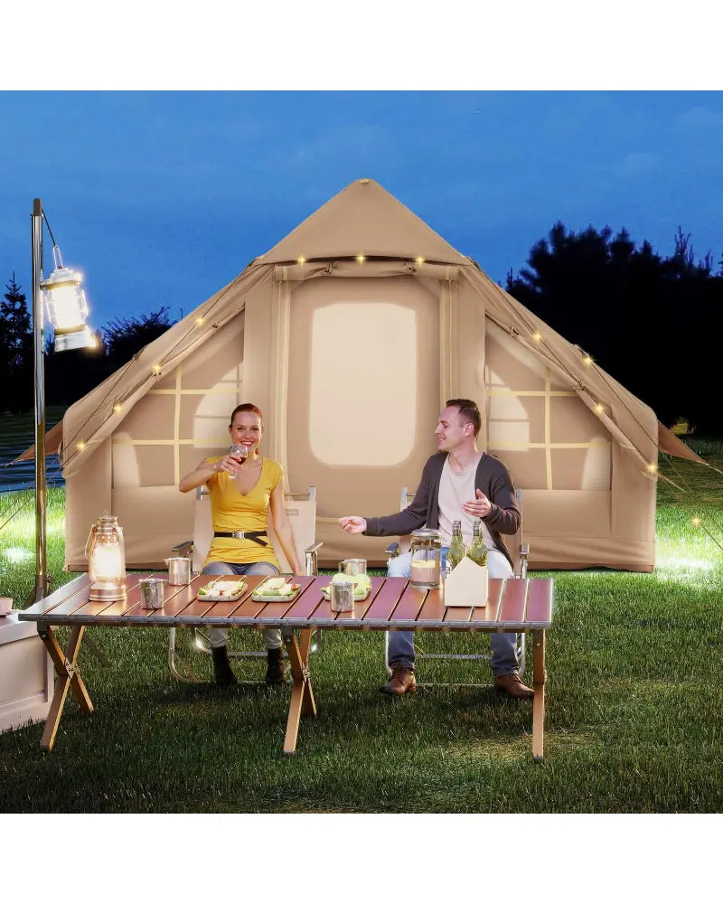 4-6 People Inflatable Camping Tent with 4 Mesh Screen Windows and 2 Doors-White - White - Tents