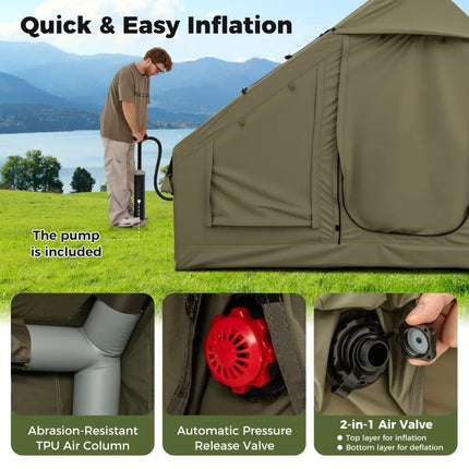 4-6 People Inflatable Camping Tent with 4 Mesh Screen Windows and 2 Doors-Green - Green - Tents