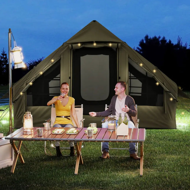 4-6 People Inflatable Camping Tent with 4 Mesh Screen Windows and 2 Doors-Green - Green - Tents