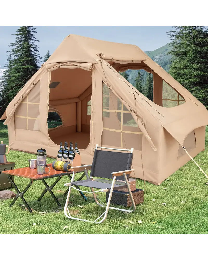 4-6 People Inflatable Camping Tent with 4 Mesh Screen Windows and 2 Doors-White - White - Tents