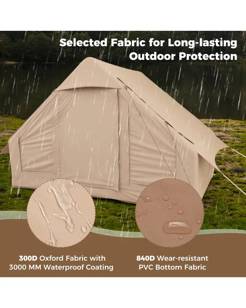 4-6 People Inflatable Camping Tent with 4 Mesh Screen Windows and 2 Doors-White - White - Tents