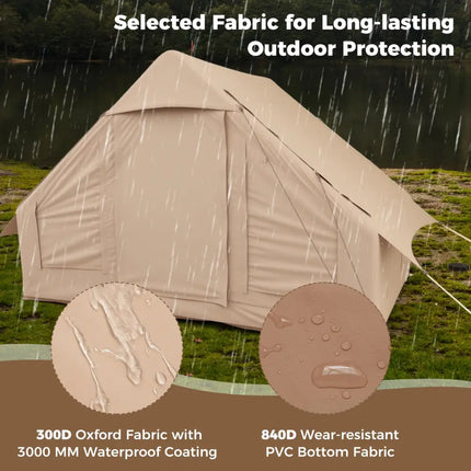 4-6 People Inflatable Camping Tent with 4 Mesh Screen Windows and 2 Doors-White - White - Tents
