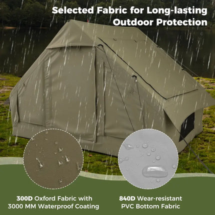 4-6 People Inflatable Camping Tent with 4 Mesh Screen Windows and 2 Doors-Green - Green - Tents