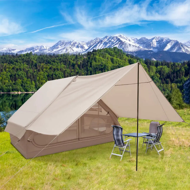 4-6 People Inflatable Camping Tent with Porch and Carrying Bag-Beige - Beige - Tents