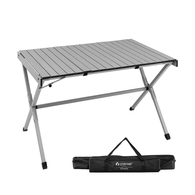 4-6 Person Portable Aluminum Camping Table with Carrying Bag-Gray - Gray - Camping Furniture