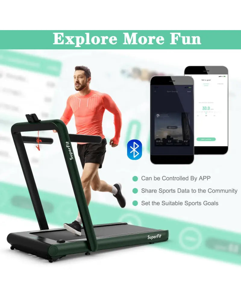 4.75HP 2 In 1 Folding Treadmill with Remote APP Control-Green - Green - Treadmills