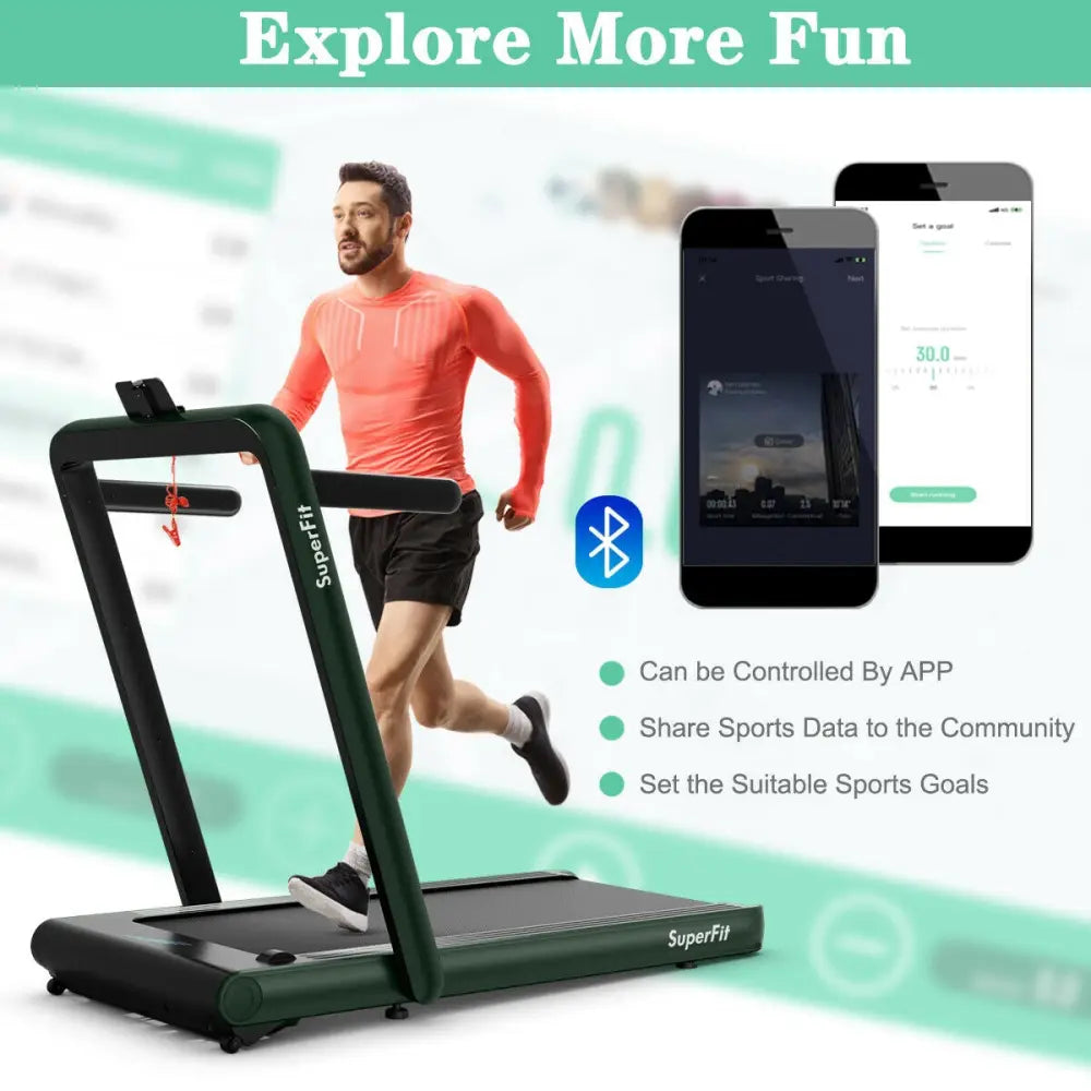 4.75HP 2 In 1 Folding Treadmill with Remote APP Control-Green - Green - Treadmills