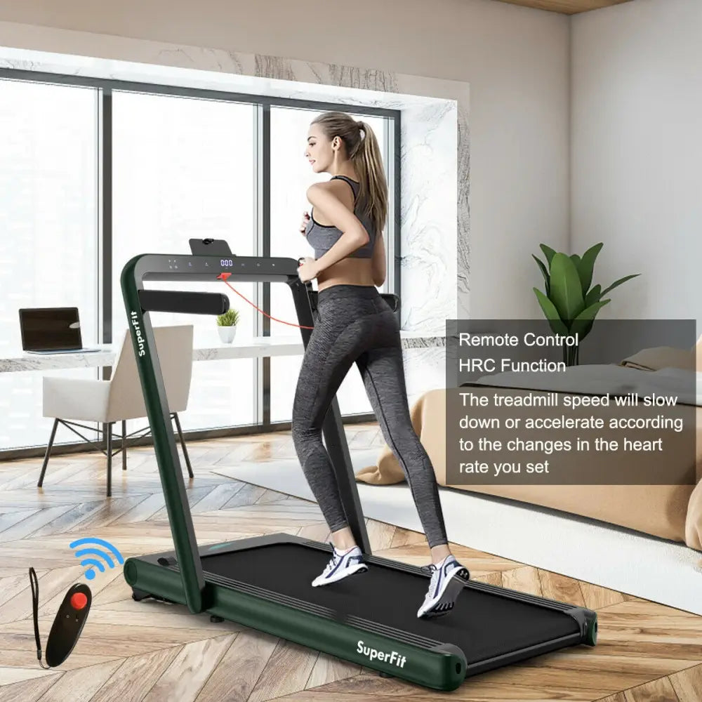 4.75HP 2 In 1 Folding Treadmill with Remote APP Control-Green - Green - Treadmills