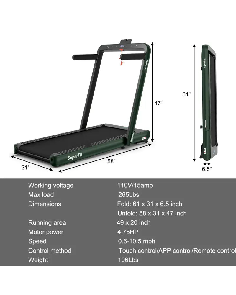 4.75HP 2 In 1 Folding Treadmill with Remote APP Control-Green - Green - Treadmills