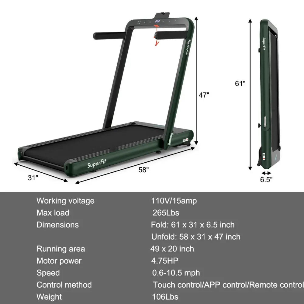 4.75HP 2 In 1 Folding Treadmill with Remote APP Control-Green - Green - Treadmills