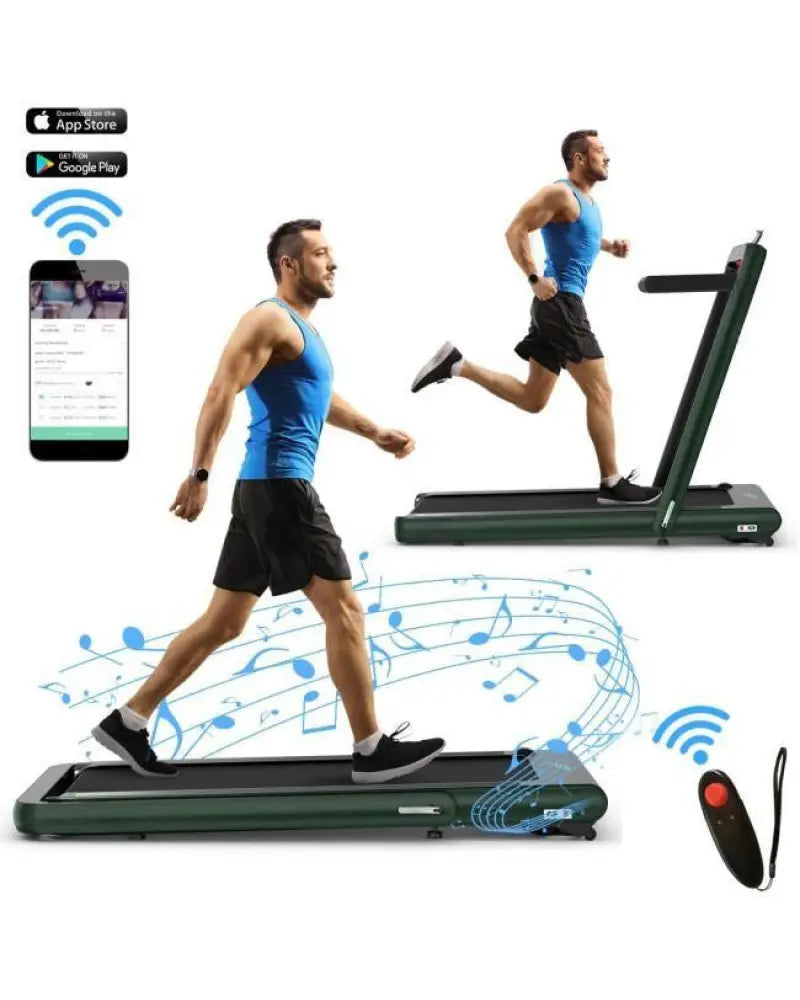 4.75HP 2 In 1 Folding Treadmill with Remote APP Control-Green - Green - Treadmills