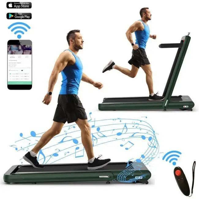 4.75HP 2 In 1 Folding Treadmill with Remote APP Control-Green - Green - Treadmills
