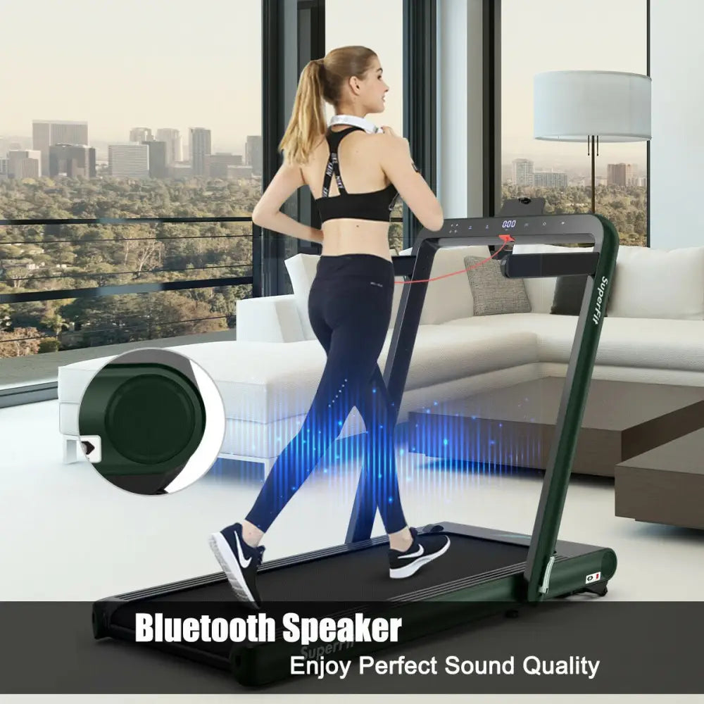 4.75HP 2 In 1 Folding Treadmill with Remote APP Control-Green - Green - Treadmills