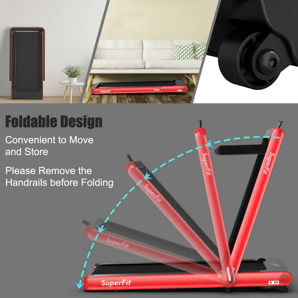 4.75HP 2 In 1 Folding Treadmill with Remote APP Control-Red - Red - Treadmills