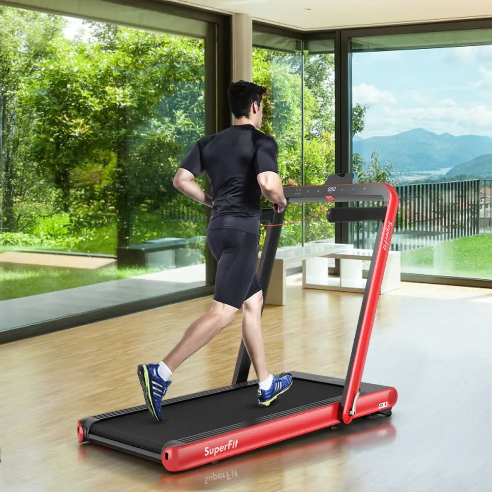 4.75HP 2 In 1 Folding Treadmill with Remote APP Control-Red - Red - Treadmills
