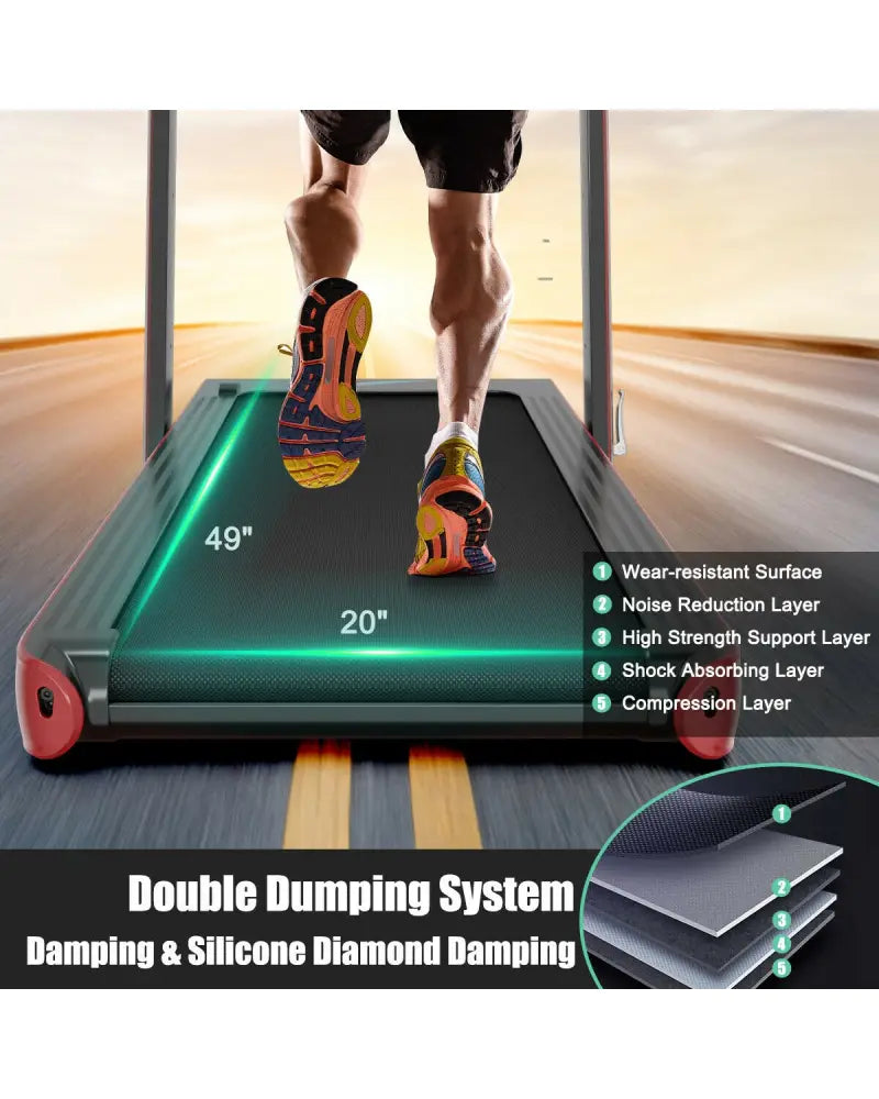 4.75HP 2 In 1 Folding Treadmill with Remote APP Control-Red - Red - Treadmills
