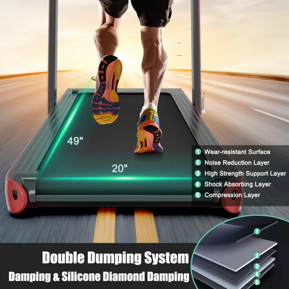 4.75HP 2 In 1 Folding Treadmill with Remote APP Control-Red - Red - Treadmills
