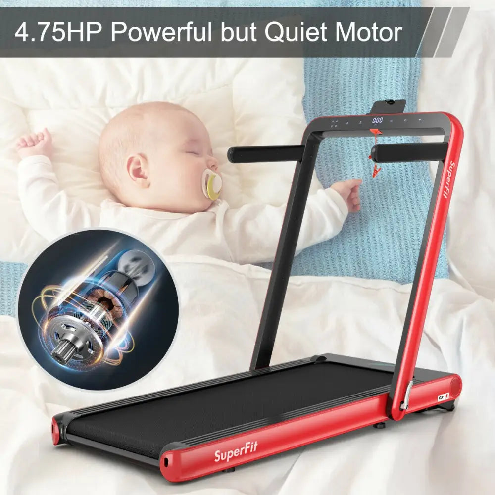4.75HP 2 In 1 Folding Treadmill with Remote APP Control-Red - Red - Treadmills