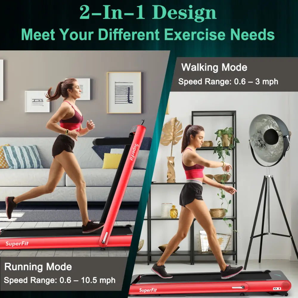 4.75HP 2 In 1 Folding Treadmill with Remote APP Control-Red - Red - Treadmills