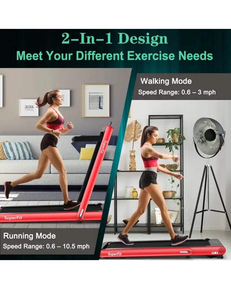4.75HP 2 In 1 Folding Treadmill with Remote APP Control-Red - Red - Treadmills