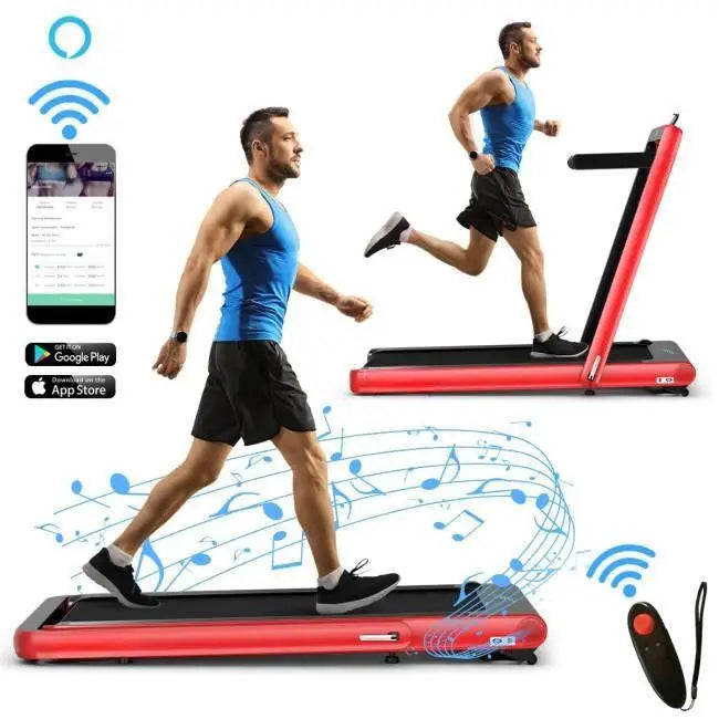 4.75HP 2 In 1 Folding Treadmill with Remote APP Control-Red - Red - Treadmills
