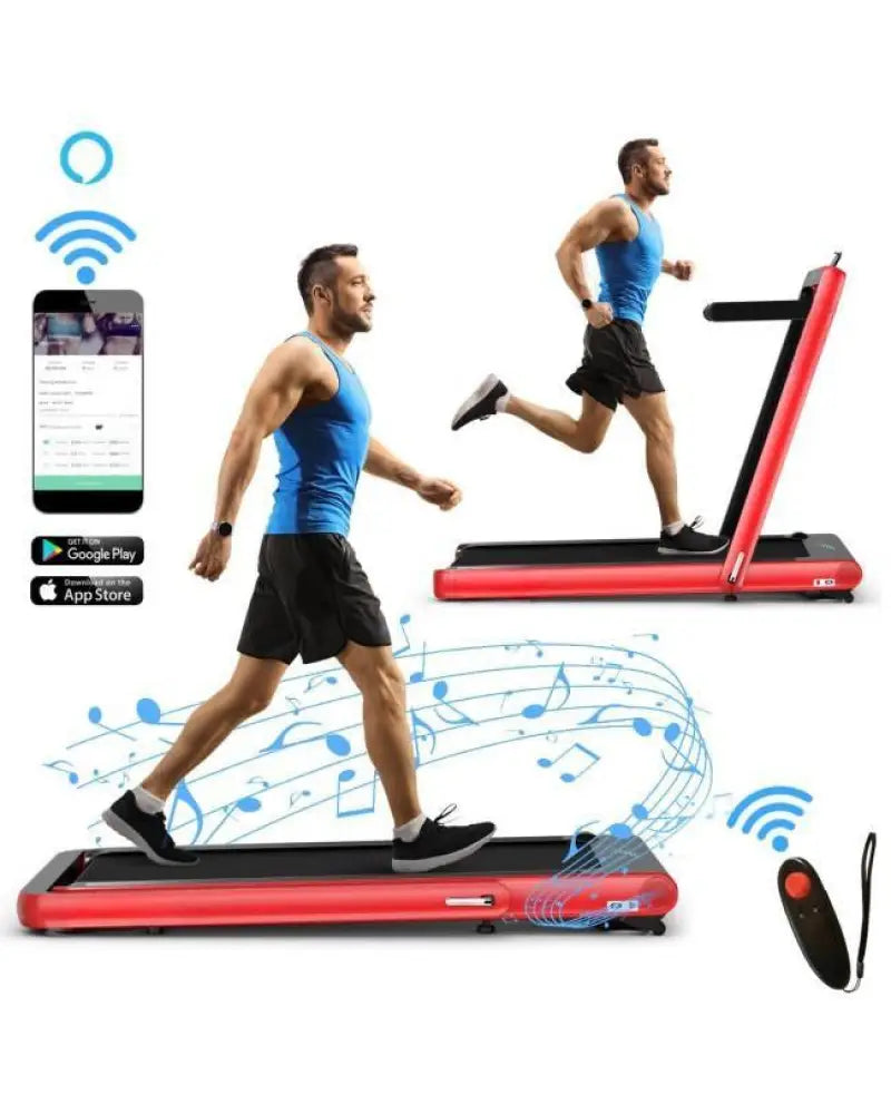 4.75HP 2 In 1 Folding Treadmill with Remote APP Control-Red - Red - Treadmills
