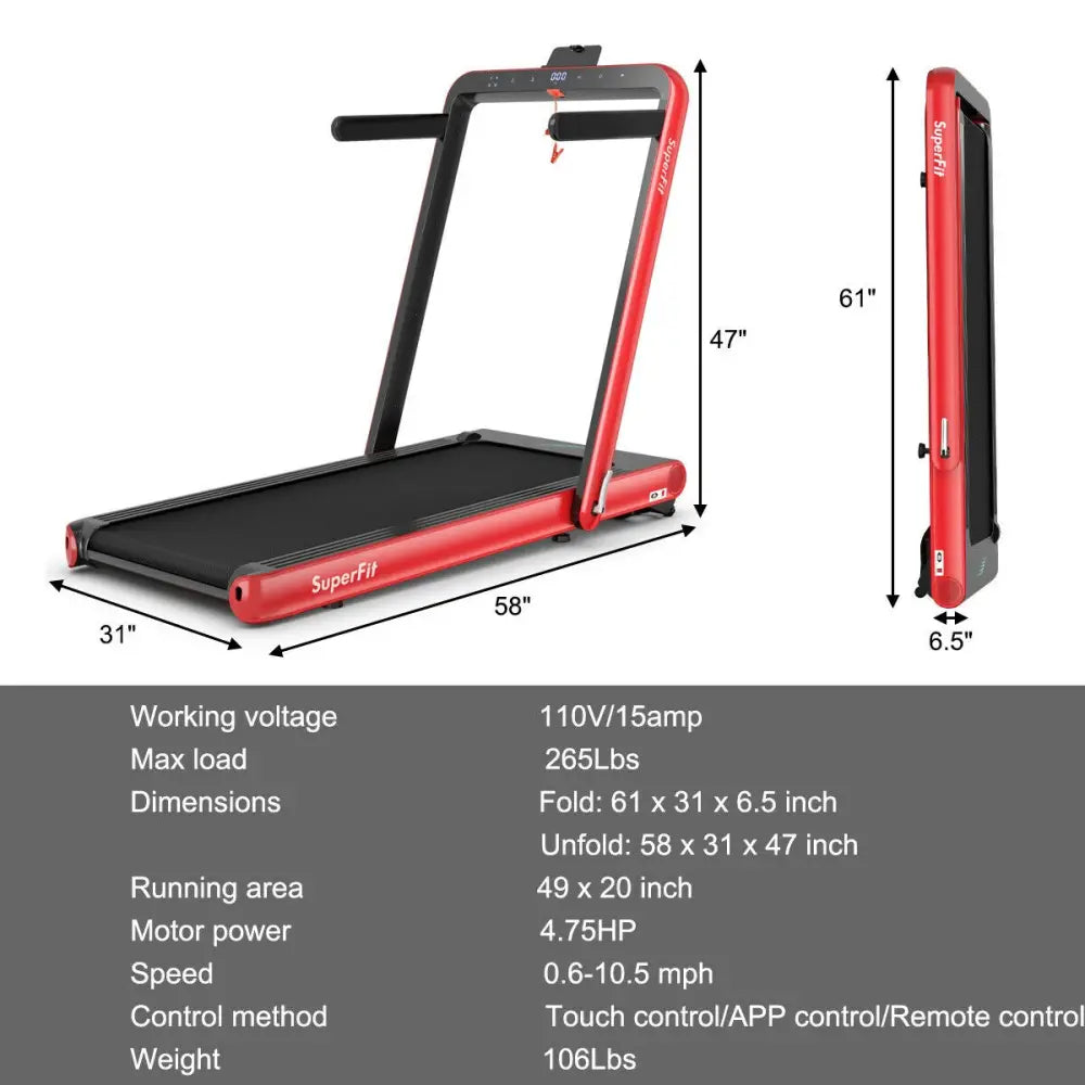 4.75HP 2 In 1 Folding Treadmill with Remote APP Control-Red - Red - Treadmills