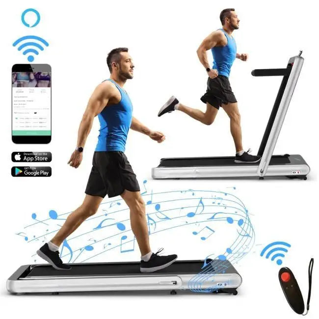 4.75HP 2 In 1 Folding Treadmill with Remote APP Control-Silver - Silver - Treadmills