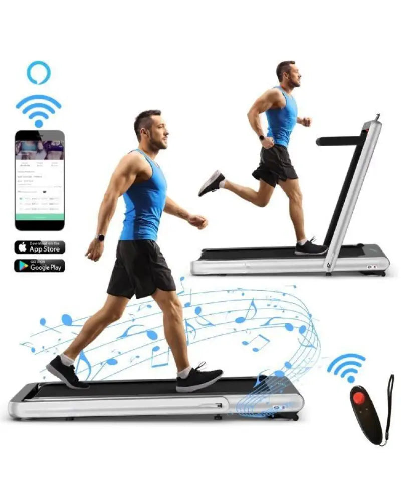 4.75HP 2 In 1 Folding Treadmill with Remote APP Control-Silver - Silver - Treadmills