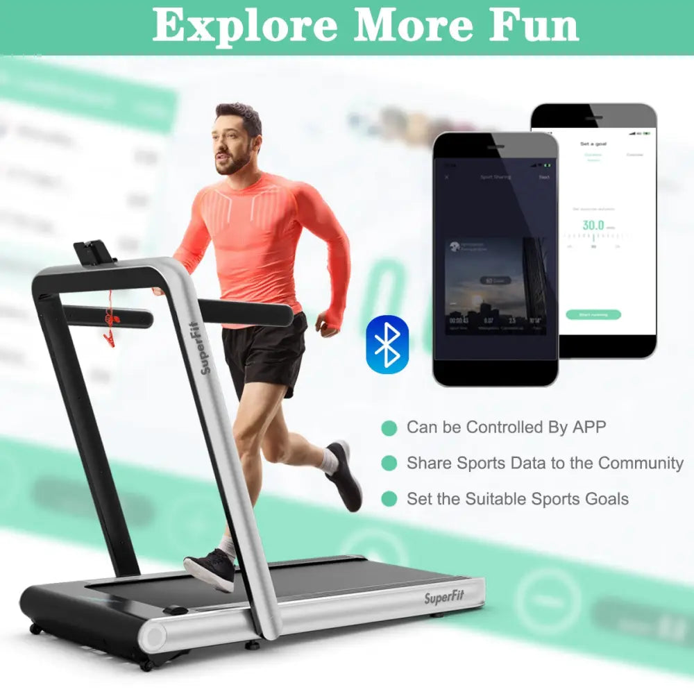 4.75HP 2 In 1 Folding Treadmill with Remote APP Control-Silver - Silver - Treadmills