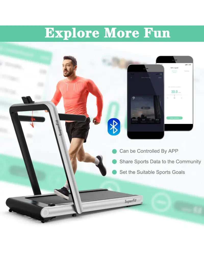 4.75HP 2 In 1 Folding Treadmill with Remote APP Control-Silver - Silver - Treadmills