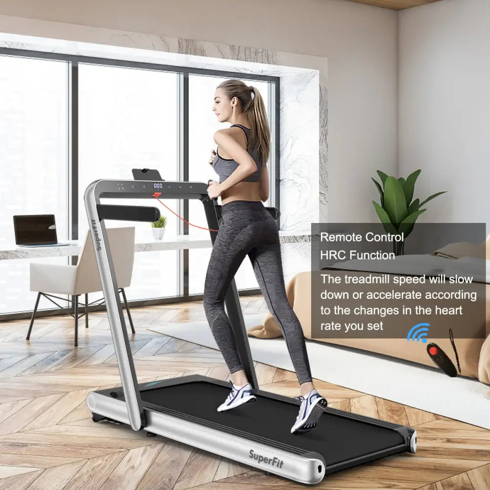 4.75HP 2 In 1 Folding Treadmill with Remote APP Control-Silver - Silver - Treadmills