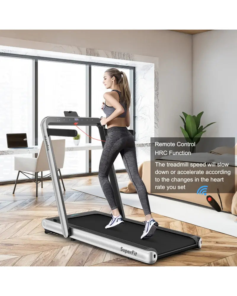 4.75HP 2 In 1 Folding Treadmill with Remote APP Control-Silver - Silver - Treadmills