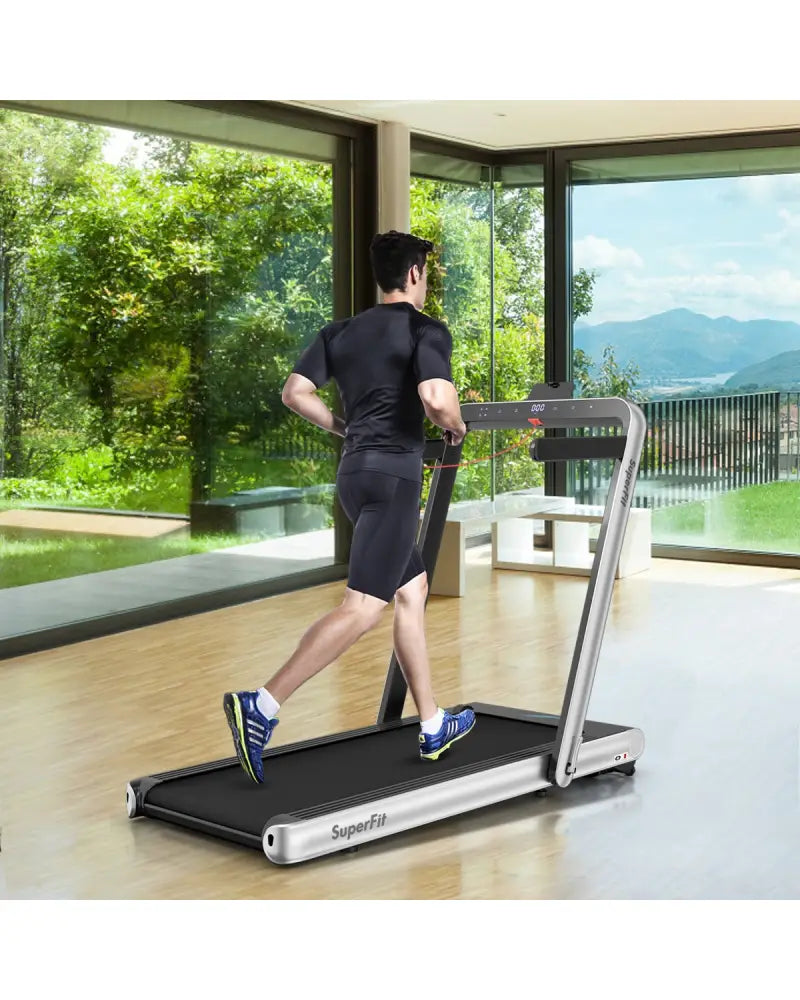4.75HP 2 In 1 Folding Treadmill with Remote APP Control-Silver - Silver - Treadmills