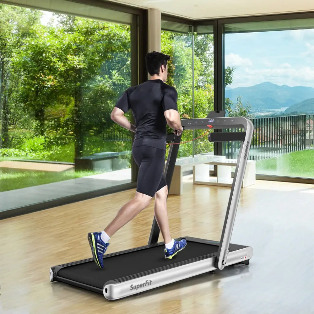 4.75HP 2 In 1 Folding Treadmill with Remote APP Control-Silver - Silver - Treadmills
