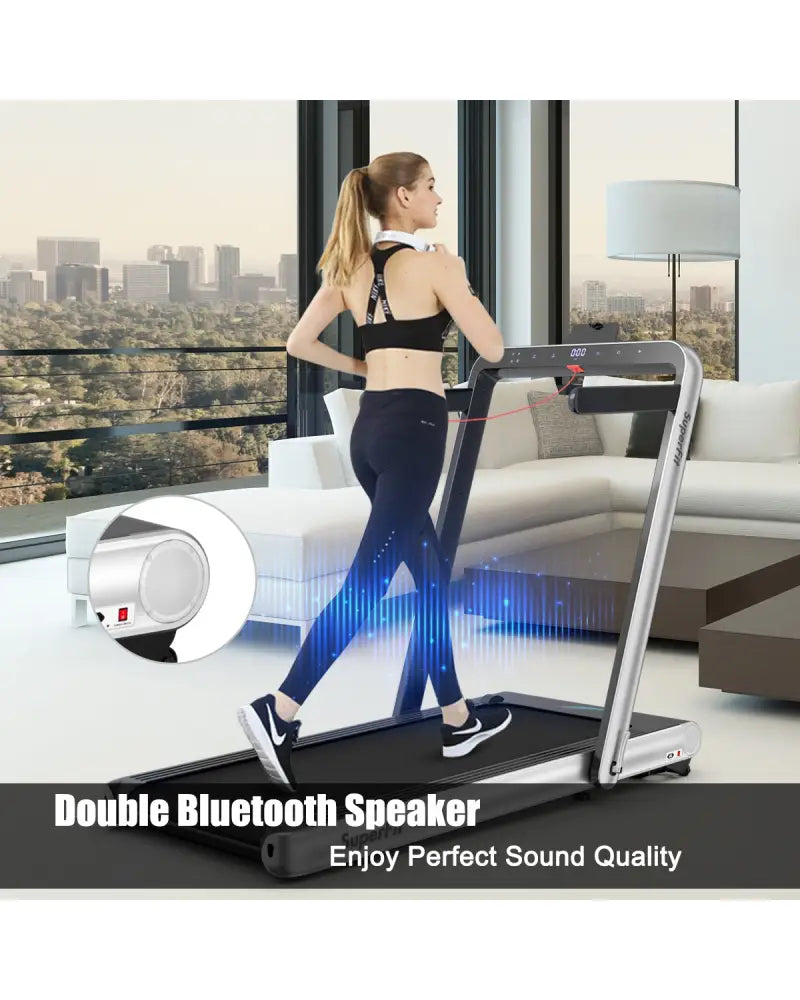 4.75HP 2 In 1 Folding Treadmill with Remote APP Control-Silver - Silver - Treadmills