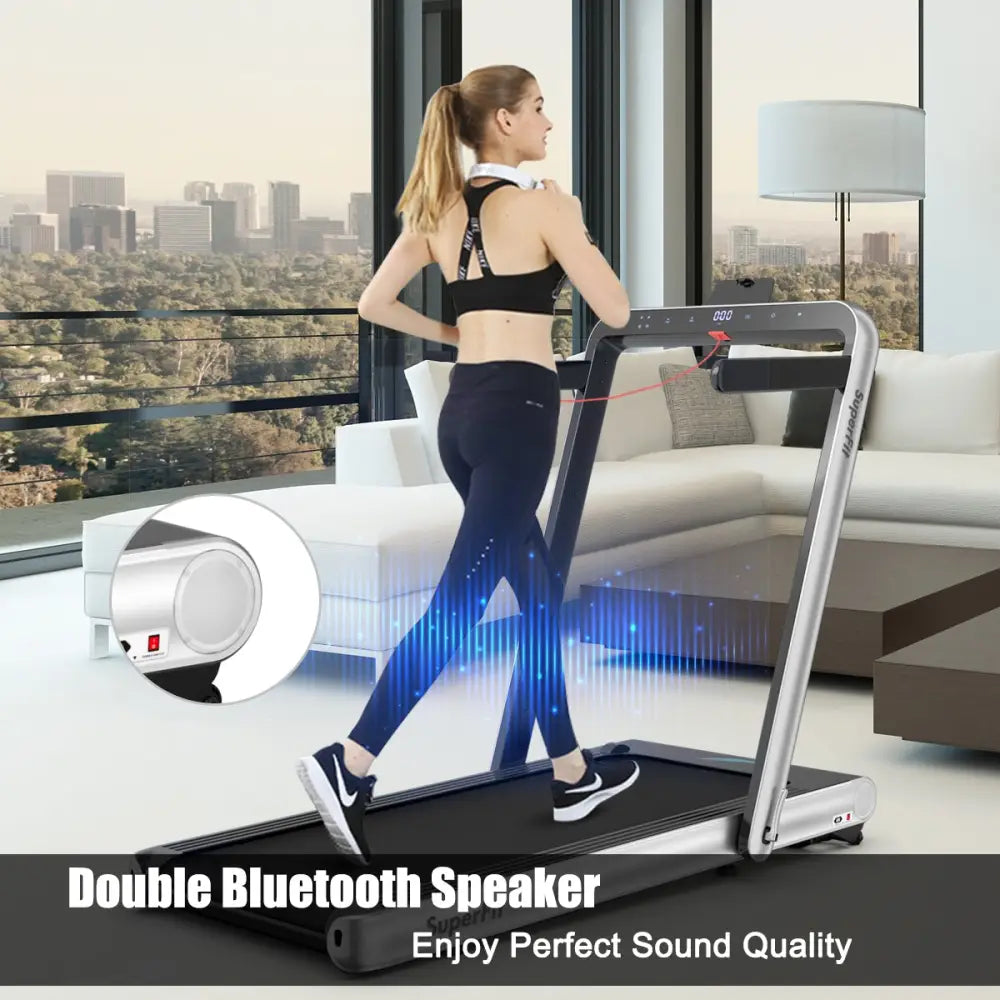 4.75HP 2 In 1 Folding Treadmill with Remote APP Control-Silver - Silver - Treadmills