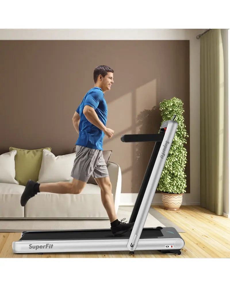4.75HP 2 In 1 Folding Treadmill with Remote APP Control-Silver - Silver - Treadmills