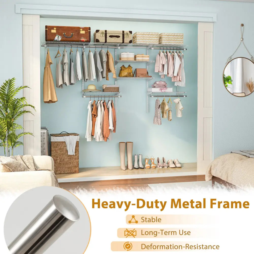 4-8 Feet Closet Organizers and Storage System with Hanging Rod for Laundry Bedroom-White - White - Coat Racks & Hall