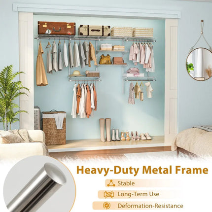4-8 Feet Closet Organizers and Storage System with Hanging Rod for Laundry Bedroom-White Costway